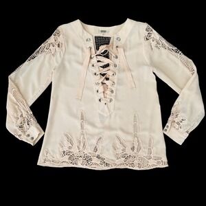 Gimmicks Lace Up Crochet Blouse Medium Cut Outs Grommets Romantic Goth Fairycore